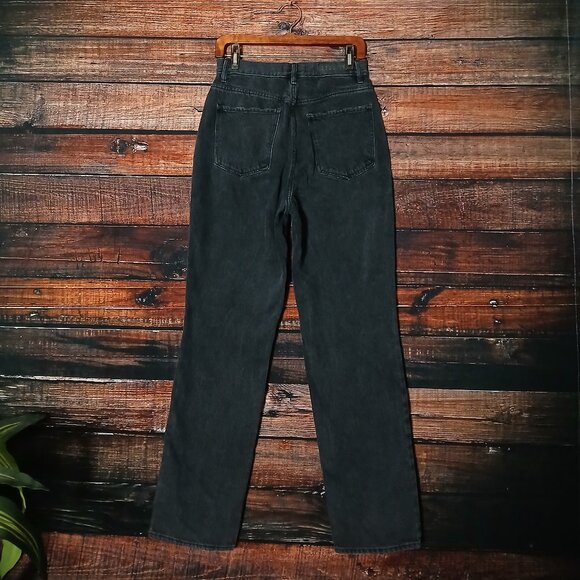 PacSun Jeans 28 Dad High Rise Button Fly Ripped Distressed Washed Black Denim - Picture 3 of 8